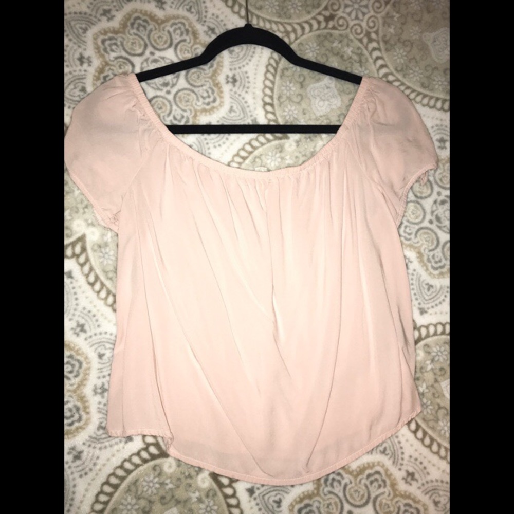 Light pink off the shoulder blouse